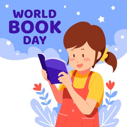 平面有机平面世界图书日插画配女士阅读平面设计小说全球
