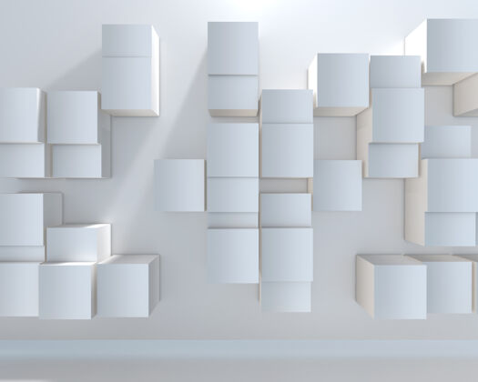 等距一个抽象的三维渲染与挤压立方体墙正方形柱抽象