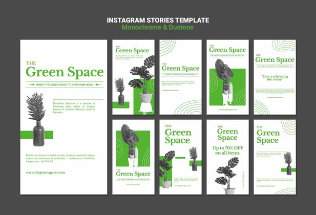 室内绿地社交媒体故事模板蔬菜树叶设置