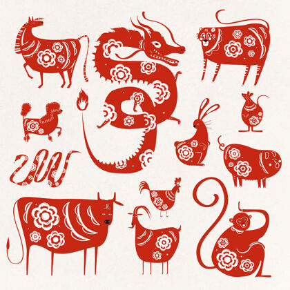 中国占星术生肖符号收藏四月古代动物