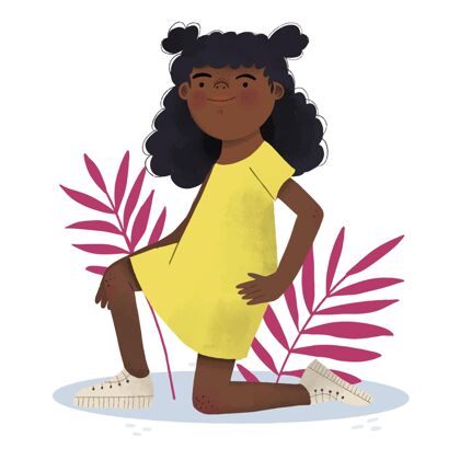 青年卡通黑人女孩插画黑人非裔美国人黑人女孩