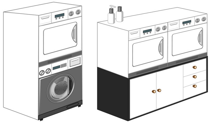 洗衣房洗衣机与洗衣机隔离在白色背景上装饰干净洗衣机