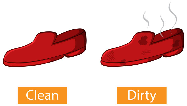 鞋子相反的形容词用干净和肮脏的词教育单词卡物体