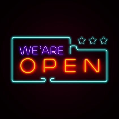 欢迎五颜六色的“我们开门”霓虹灯招牌招牌开业招牌商店