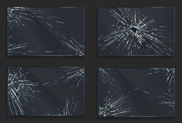 效果破碎的玻璃有裂缝和洞从冲击或子弹射击逼真破损裂缝