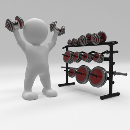 举重3d变形人与健身房重量锻炼哑铃私人教练肌肉