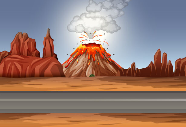 火山白天沙漠里的火山喷发景象空干温暖