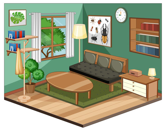 场所客厅内部有家具和绿色墙壁房间住宅旧