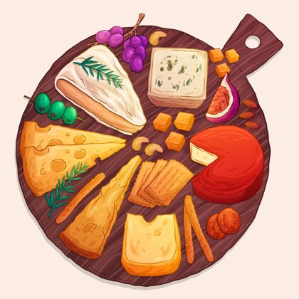 食物手绘奶酪板插图手绘品种繁多美味