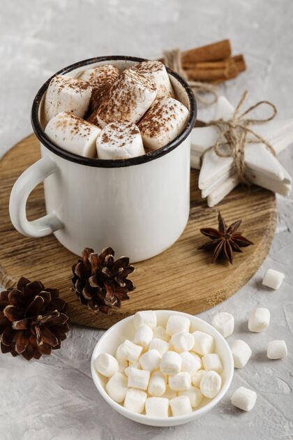 饮料近距离观看美味的热巧克力棉花糖季节特写