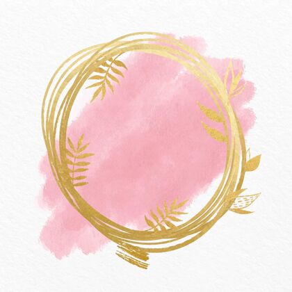 金色粉彩水彩画与黄金框架画笔笔划金色画框