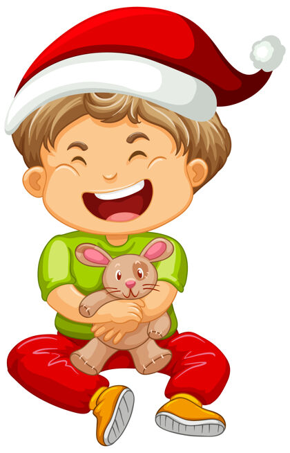 可爱戴着圣诞帽玩玩具的可爱男孩哺乳动物孩子情感