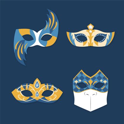 神秘金色和蓝色2d威尼斯狂欢节面具狂欢节威尼斯人派对
