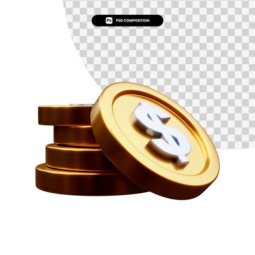 货币一堆金币在3d渲染隔离硬币投资货币