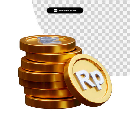 渲染一堆金币在3d渲染隔离银行金融硬币