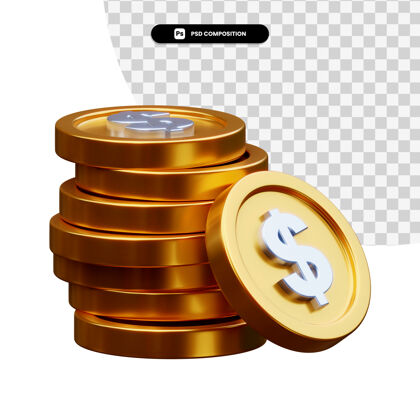 硬币一堆金币在3d渲染隔离金融投资信贷
