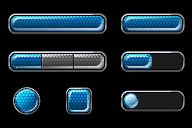 板用户界面的蓝色光泽按钮集卡通形状游戏
