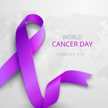 意识紫色渐变世界癌症日丝带弓二月2月4日