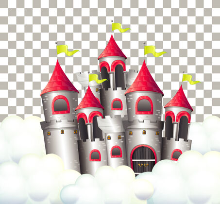 堡垒透明背景下的童话城堡旗帜城堡砖