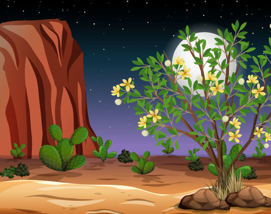 月亮夜景中的荒野景观沙漠沙子夜晚