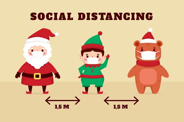 事件社会距离概念与圣诞人物十二月季节快乐