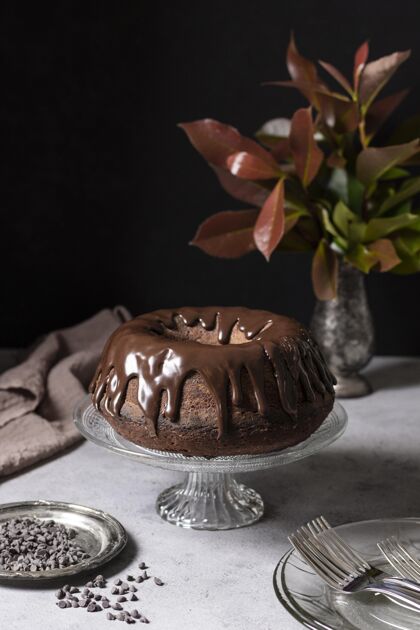 美味美味巧克力蛋糕概念正面图食品烹饪正面