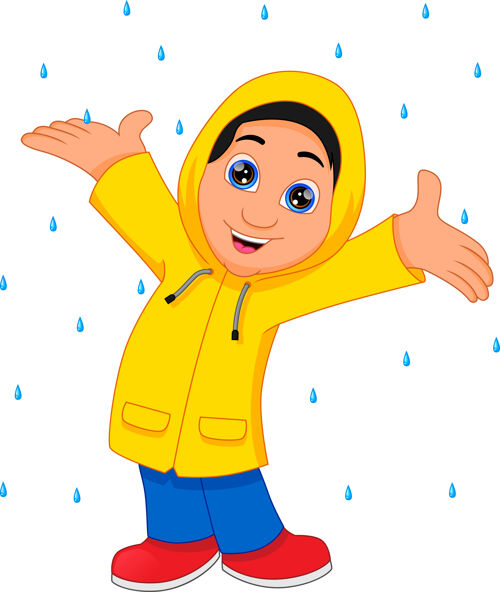 秋天穿雨衣的男孩被隔离在白色的地板上雨外套男孩