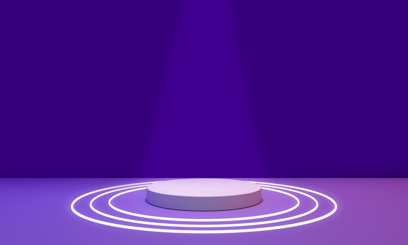 产品紫色房间和霓虹灯与产品放置三维渲染讲台讲台未来平台