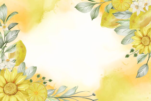 框架春天柠檬花水彩框架背景树枝叶花