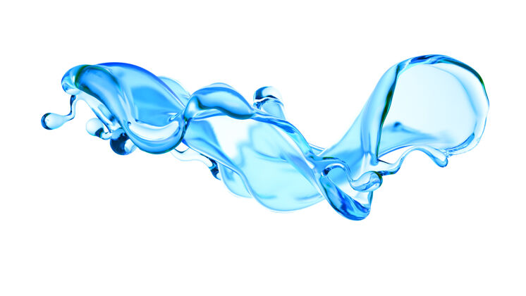 水彩清澈的蓝色液体飞溅 水凝胶飞溅渲染