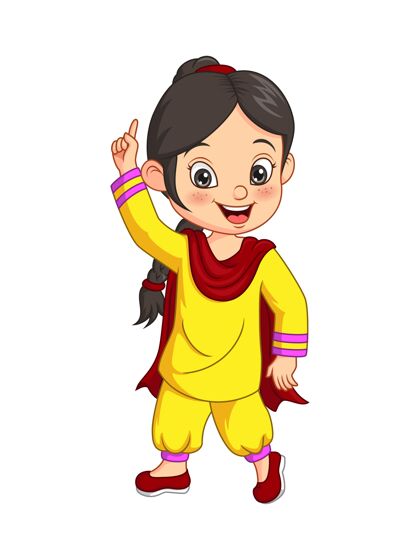 服装穿着印度民族服装的卡通快乐女孩服装艺术家卡通