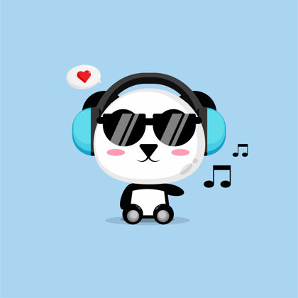 音乐可爱的熊猫正在听音乐哺乳动物声音听