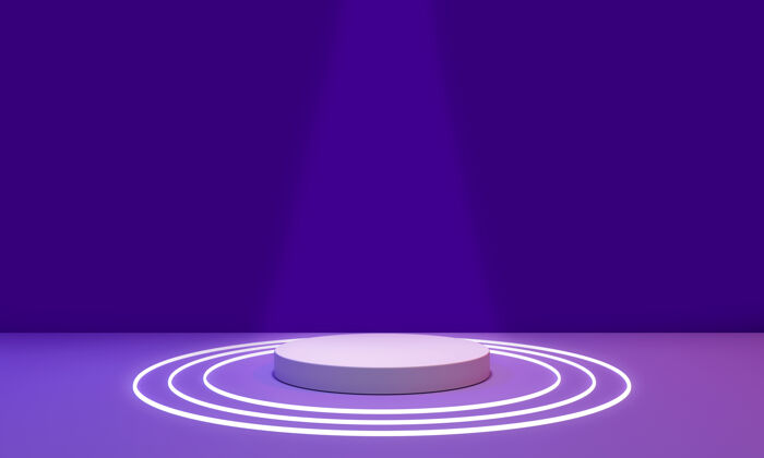 产品紫色房间和霓虹灯与产品放置三维渲染讲台讲台未来平台