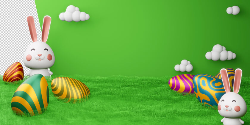 复活节复活节快乐可爱的兔子彩蛋3d渲染兔子渲染华丽