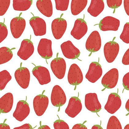 物品草莓无缝图案隔离在白色背景上绘画夏天草莓