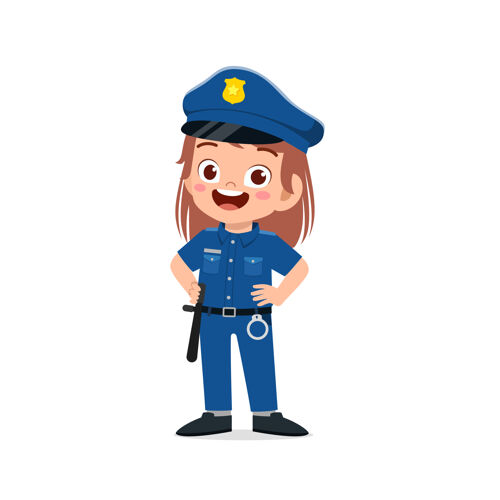 警察快乐可爱的小女孩穿着警服女孩服装职业