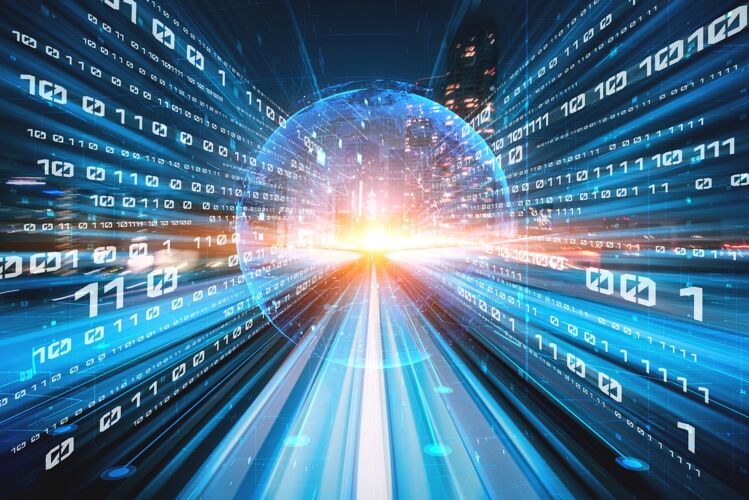 商业数字数据流在道路上与运动模糊创造视觉的快速传输交通数字运输