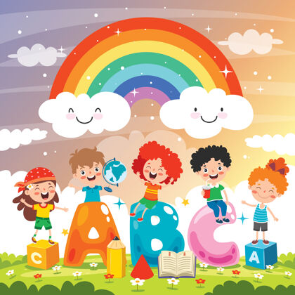 书快乐的孩子们学习和学习男孩积木幼儿园