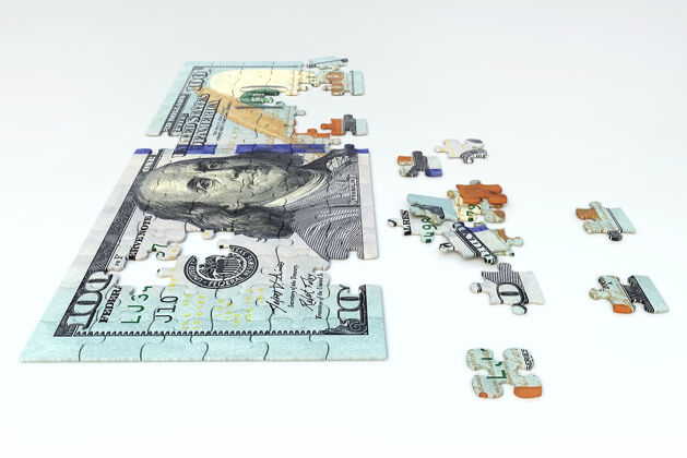 富人美元的拼图 三维渲染货币票据财富