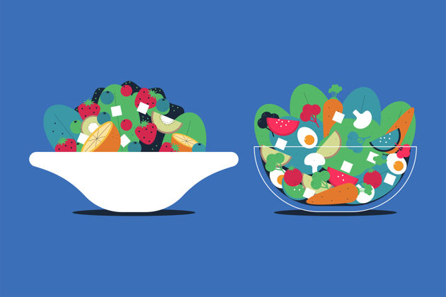 健康水果蔬菜沙拉在碗里碗新鲜蔬菜