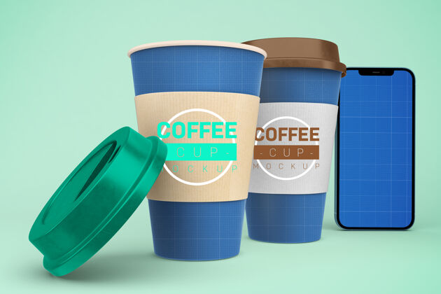 食品咖啡杯智能手机模板纸张展示
