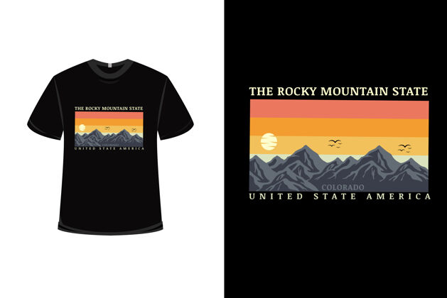 旅行T恤设计采用美国落基山州橙黄色和灰色荒野标语氛围