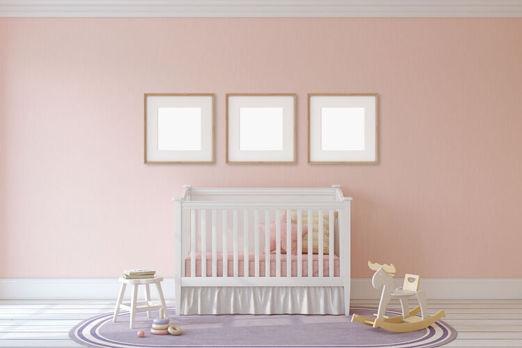 卧室内部托儿所框架实体模型.3d渲染当代摇篮地毯