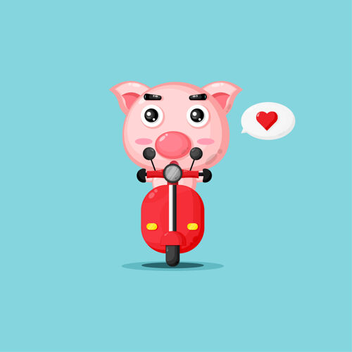 角色可爱的猪骑经典摩托车滑板车骑卡通