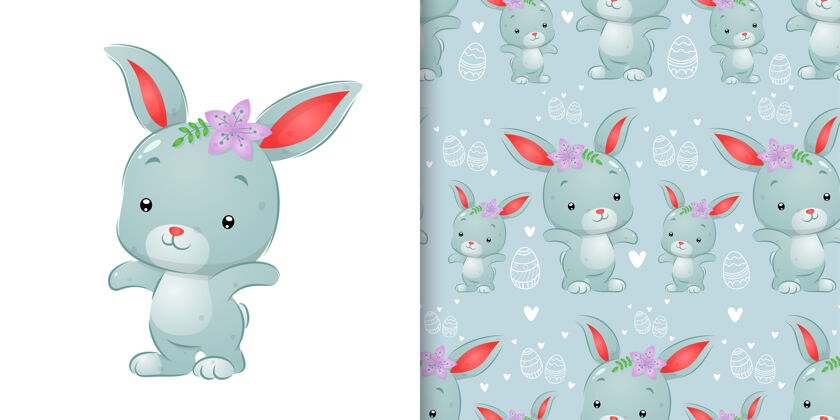 兔子复活节版水彩兔子插画中的图案集插画宠物漂亮角色