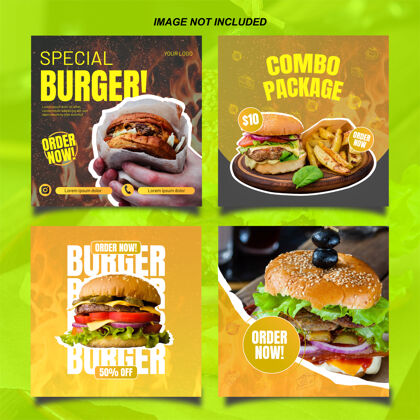 食品Instagram发布的汉堡模板 颜色鲜艳 内容丰富横幅商业销售