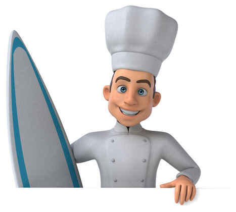 人物有趣的三维卡通厨师冲浪卡通烹饪运动