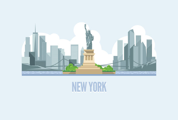 著名美国纽约市天际线插画塔户外天际线