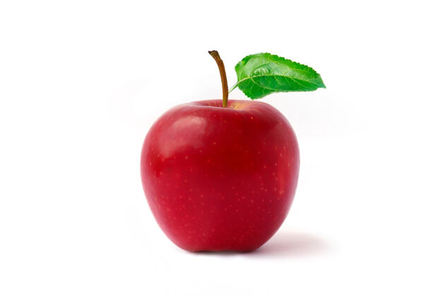 营养红苹果的果实和叶子隔离在白色的背景上宏观多汁美味