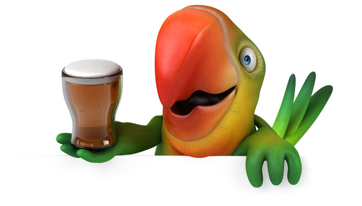 啤酒有趣的鹦鹉插图饮料酒吧品脱